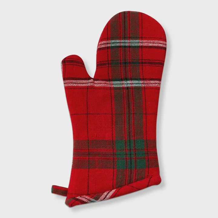 Holiday Plaid Mitt - Red