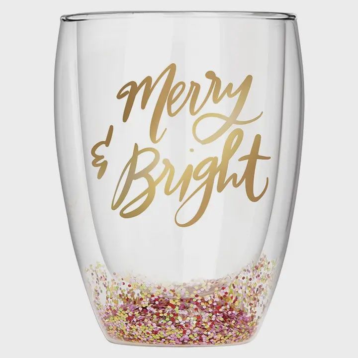 Double Wall Merry&amp; Bright Stemless Glass
