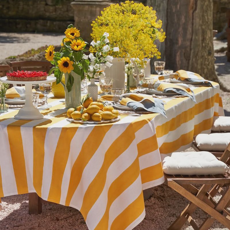 St. Tropez Yellow Stripes French Tablecloth 71&quot;x142&quot;