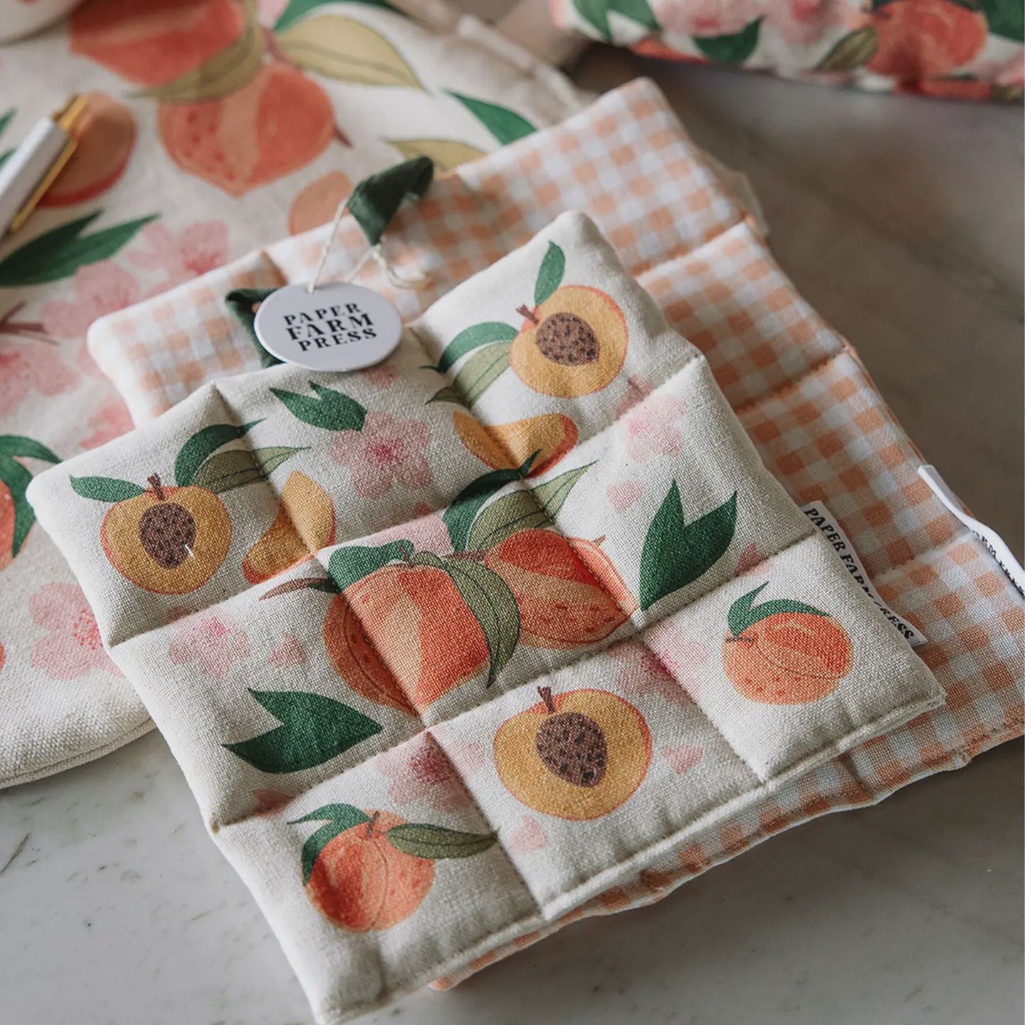 Peach Blossom Potholder Set