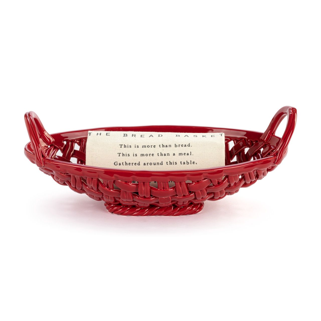 Red Ceramic Bread Basket w/Towel