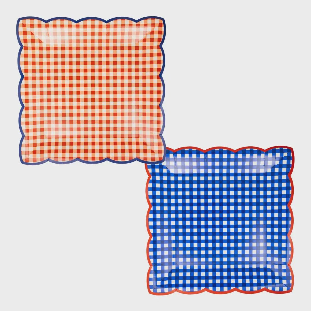 Red &amp; Blue Gingham 9" Plate Set