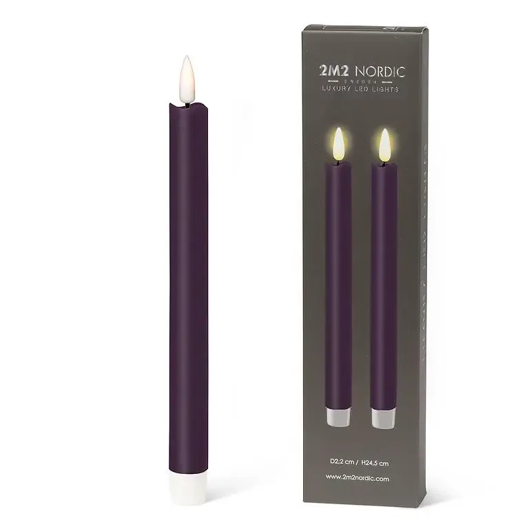 Set of 2 Purple LED Taper Candles- 9.5"H