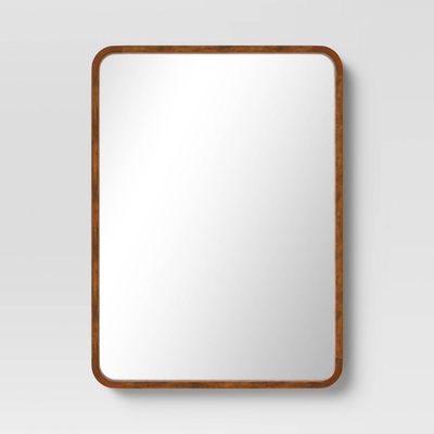 22&quot; x 30&quot; Rounded Corner Wood Wall Mirror Walnut Brown