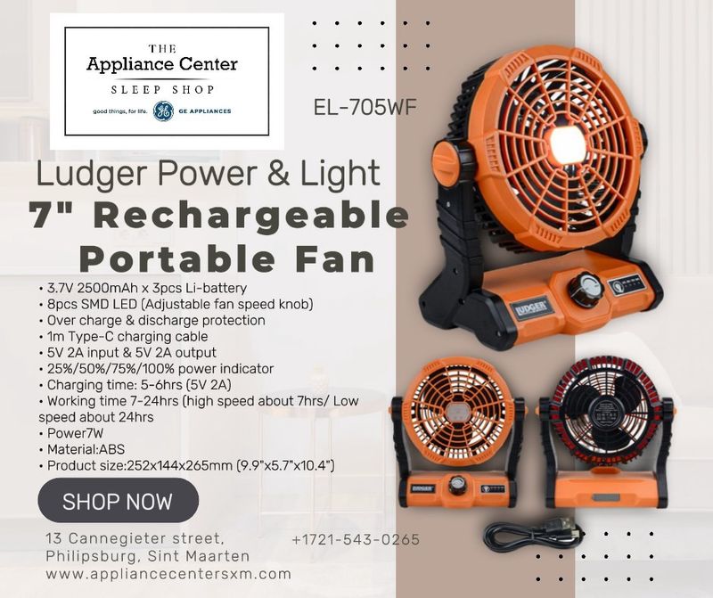Ludger 7&quot; Rechargeable Portable Fan