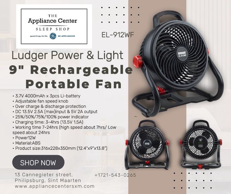 Ludger 9&quot; Rchargeable Portable Fan