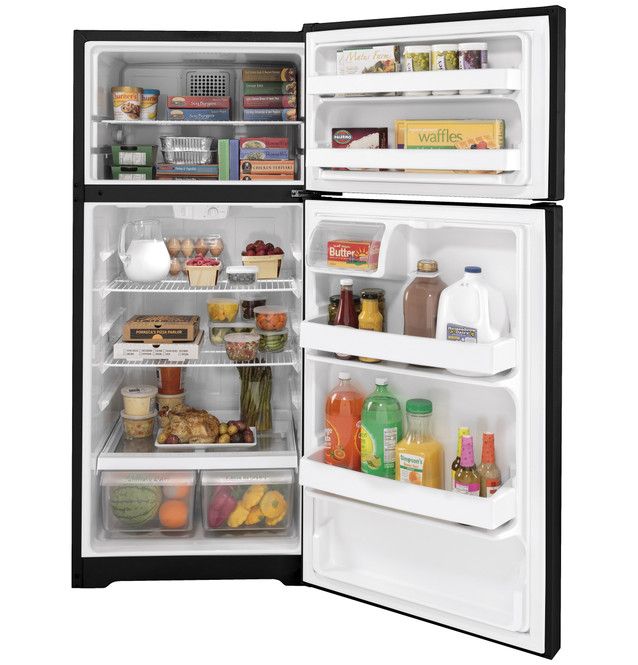 GE 16.6 Cu Ft Top Mount Fridge Black - Width 28"