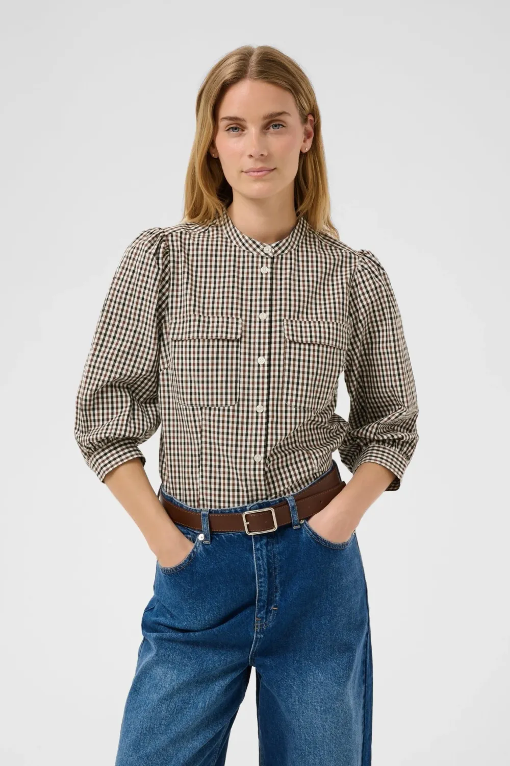 Part Two Chinette Brown Check Blouse