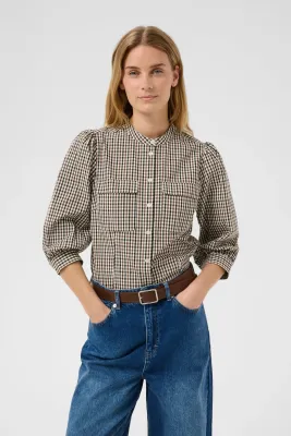 Part Two Chinette Brown Check Blouse
