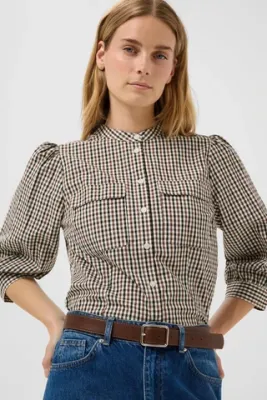 Part Two Chinette Brown Check Blouse