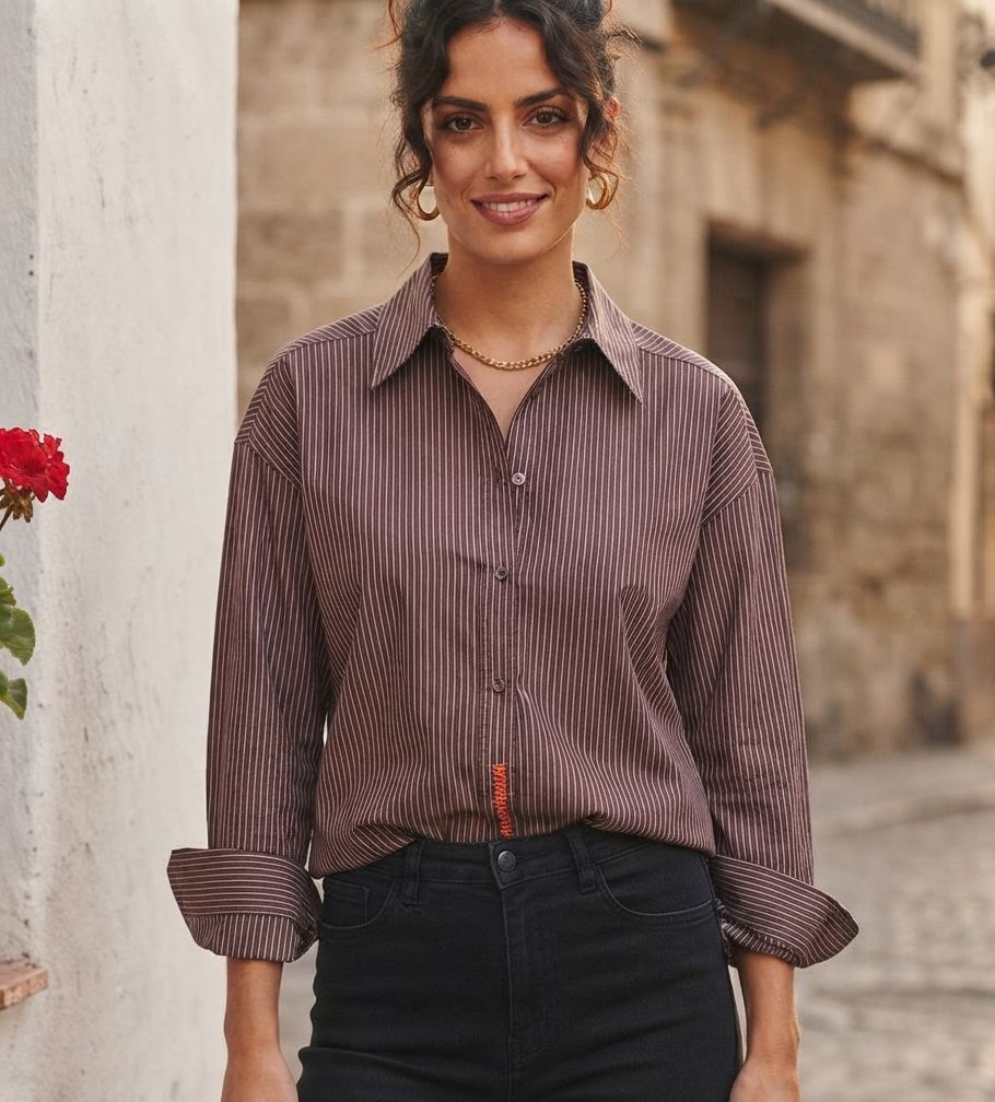Indi &amp; Cold Camisa Burgundy Stripe  Shirt