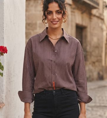 Indi &amp; Cold Camisa Burgundy Stripe  Shirt