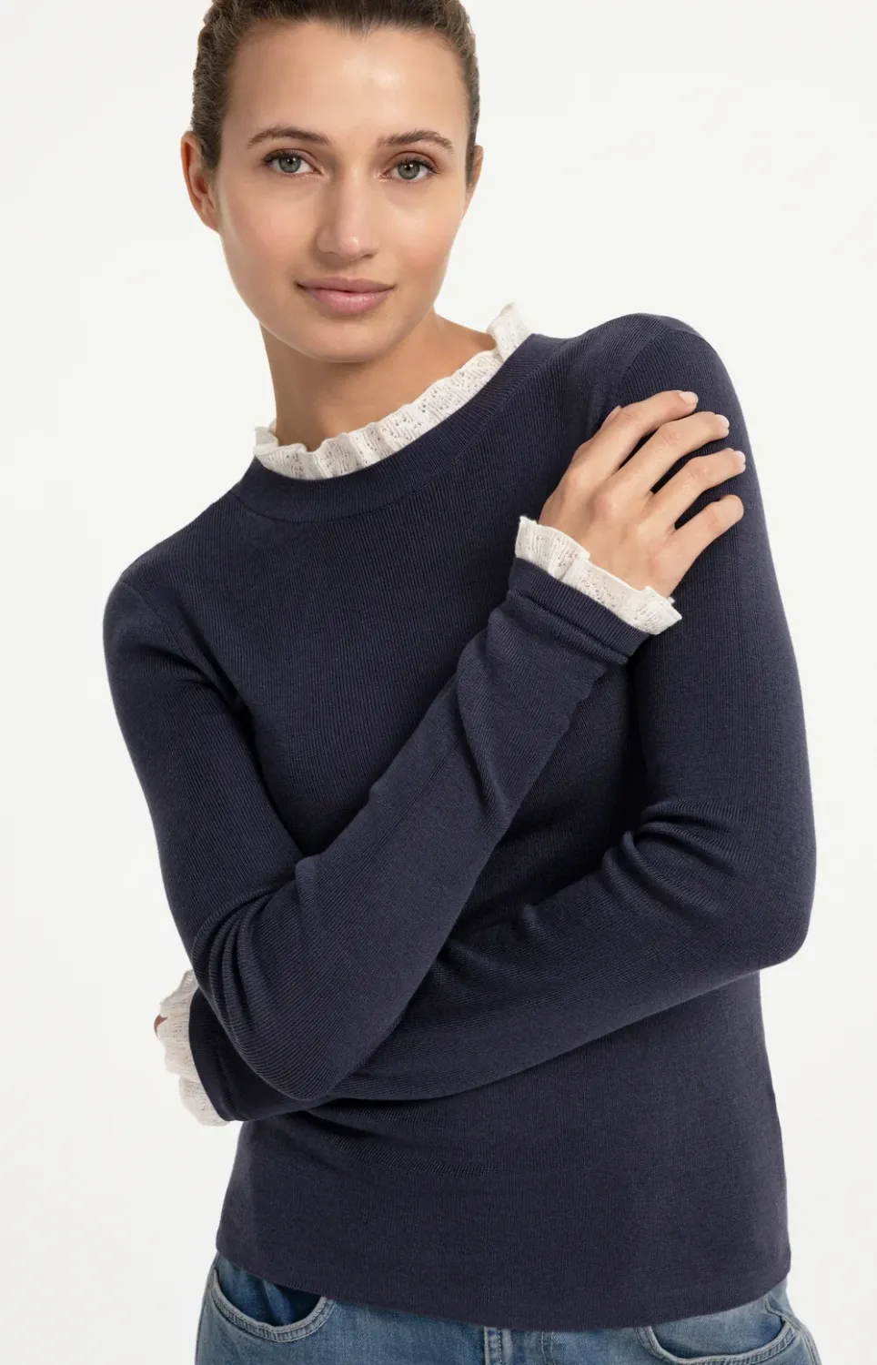 Yaya Odyssey Grey Sweater with lace Detail