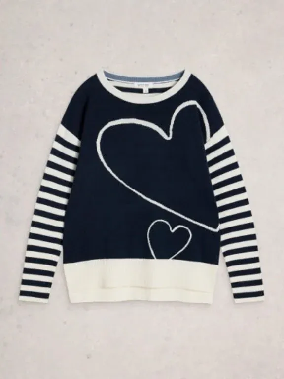 White Stuff Olive Navy Heart Sweater