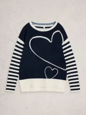 White Stuff Olive Navy Heart Sweater