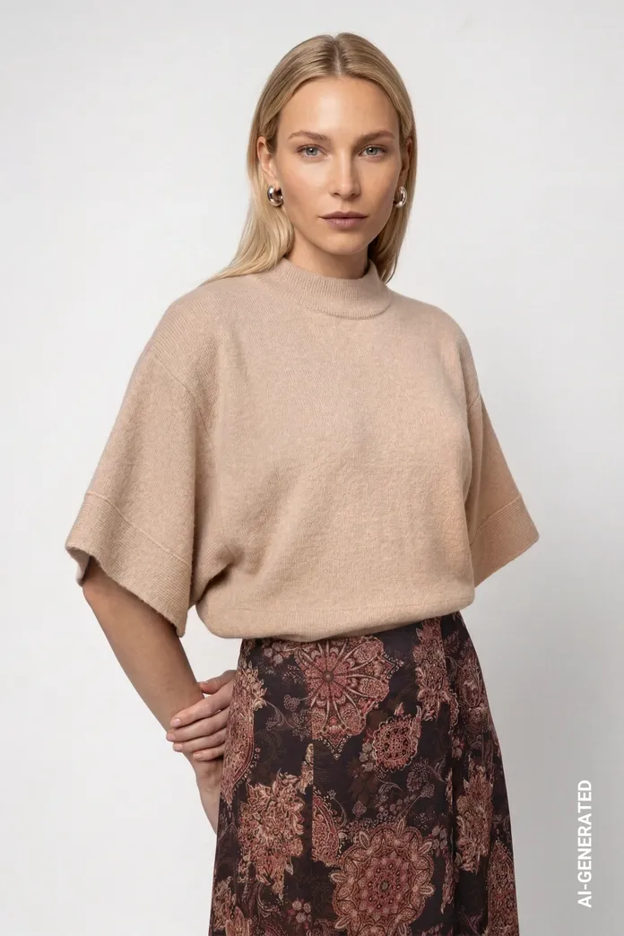 Monari Knitted sweater with short batwing sleeves
