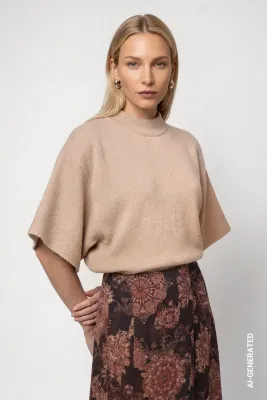 Monari Knitted sweater with short batwing sleeves
