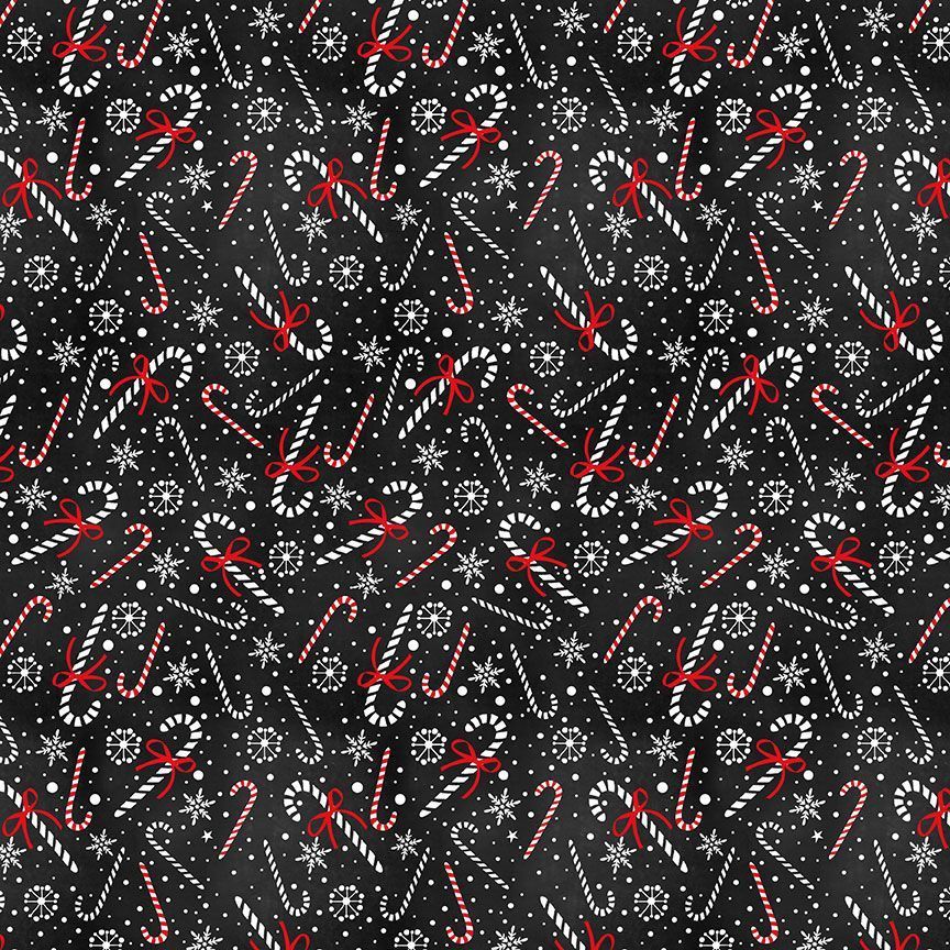 Frosty Delight Black Christmas Candy Cane &amp; Snowflakes