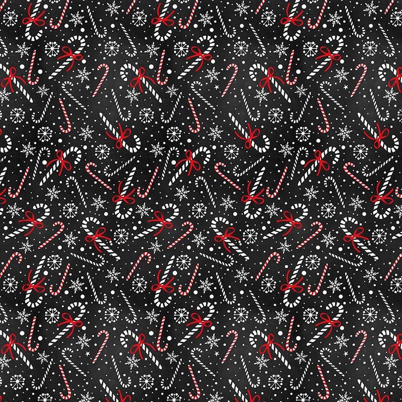 Frosty Delight Black Christmas Candy Cane &amp; Snowflakes