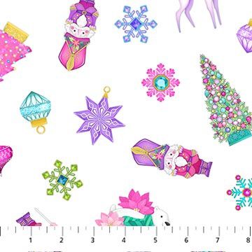 Merry and Bright White Multi Tossed Motifs
