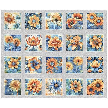 Midnight Blooms Batik Floral Patches Gray