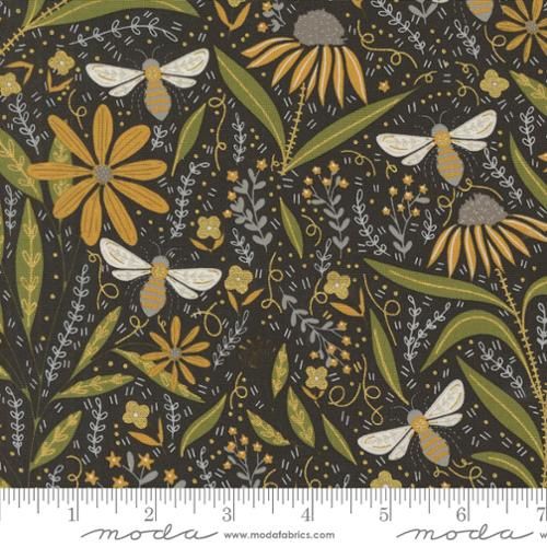 Bee Garden Metallic Black Floral Bees