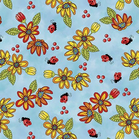 Whimsical Quilter Tossed Floral Blue