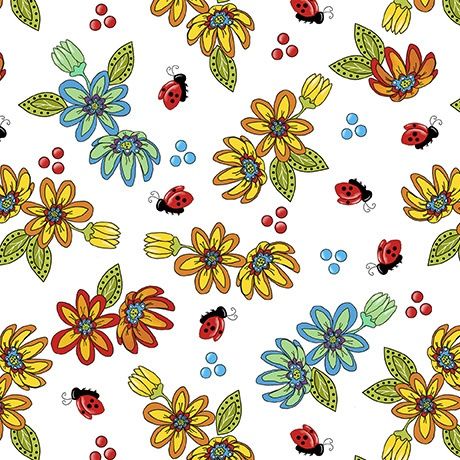 Whimsical Quilter Tossed Floral White