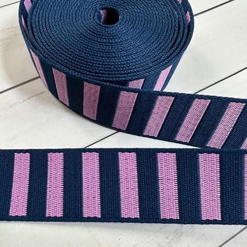 1-1/2&quot; Navy &amp; Peony Stripe Webbing