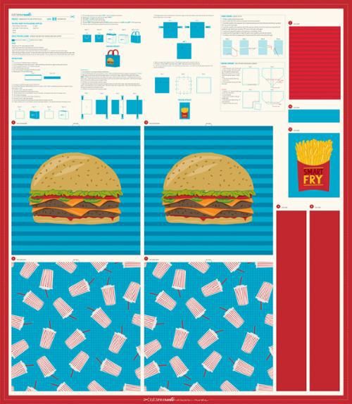 Hamburger Tote and Zipper Pouch Panel