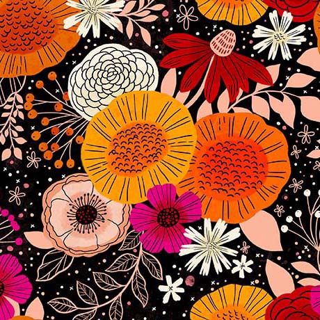 Blooms of Joy Contemporary Floral Black