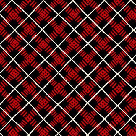 Blooms of Joy Diagonal Plaid Black