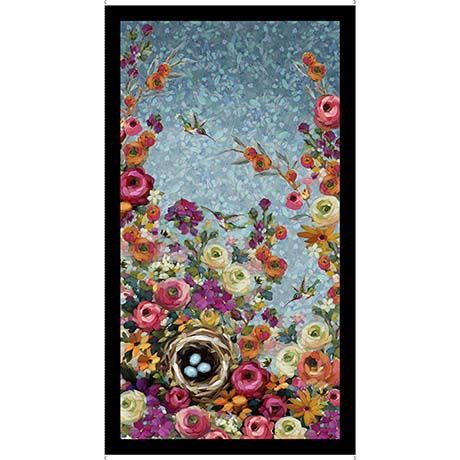Fluttering Petals Hummingbird Floral Panel (24" x 44")