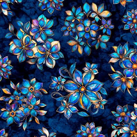Mosaic Blooms Tossed Floral Navy