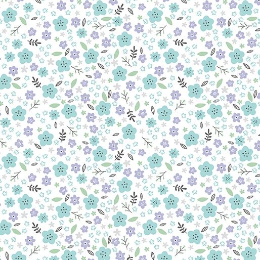 Flannel Doodle Baby Flower Turquoise/White
