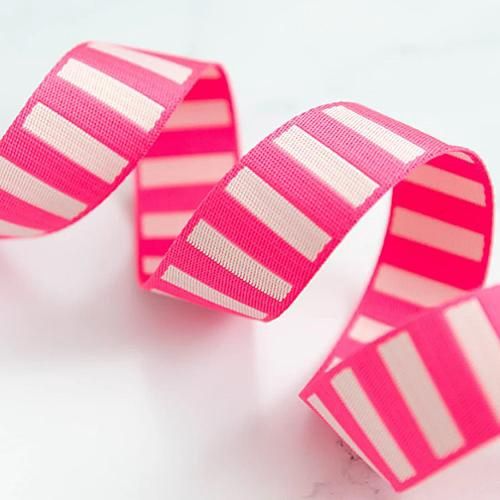 1-1/2" Bold Stripe Webbing Neon Pink &amp; Off White