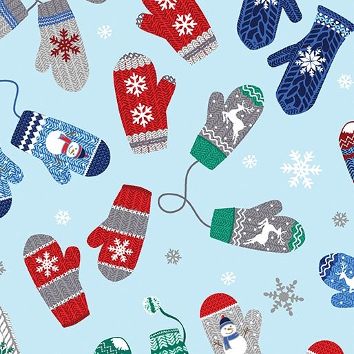 Flannel Winter Wonders Cozy Mittens Light Blue