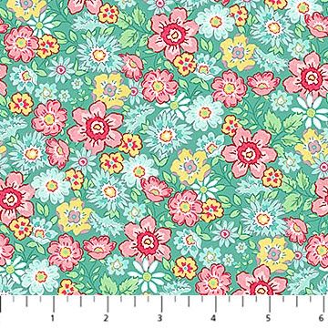 Quilting In Bloom Packed Floral Turquoise