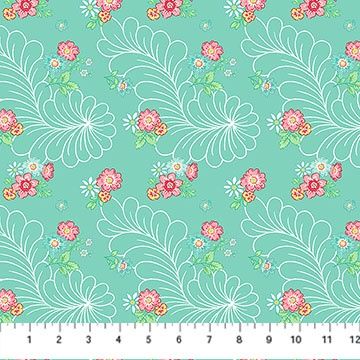 Quilting In Bloom Feather Floral Turquoise