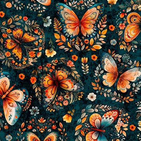Harvest Hollow Butterflies Dark Teal