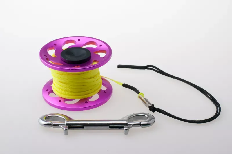 RiFF Reel 15 m Alu pink / Flachschnur gelb RiFF Reel 15 m Alu pink / Flachschnur gelb