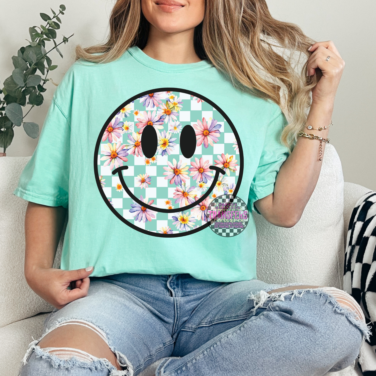 SMILEY TEAL CHECKERED