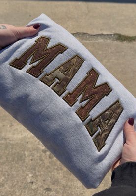 CAMO/GLITTER mama embroidered crewneck