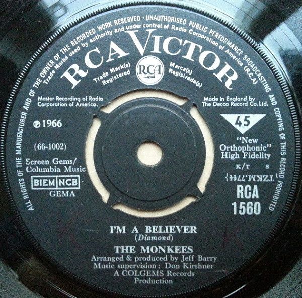 The Monkees - I&#39;m A Believer (7&quot;, Single) (Fair (F))