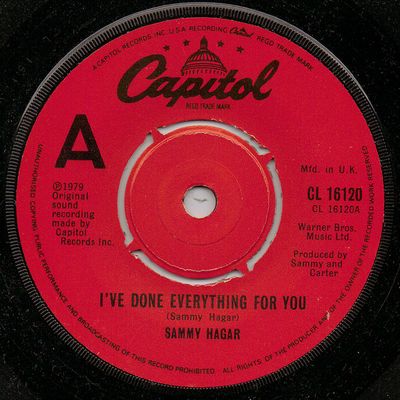 Sammy Hagar - I&#39;ve Done Everything For You (7&quot;, Single, Com) (Near Mint (NM or M-))