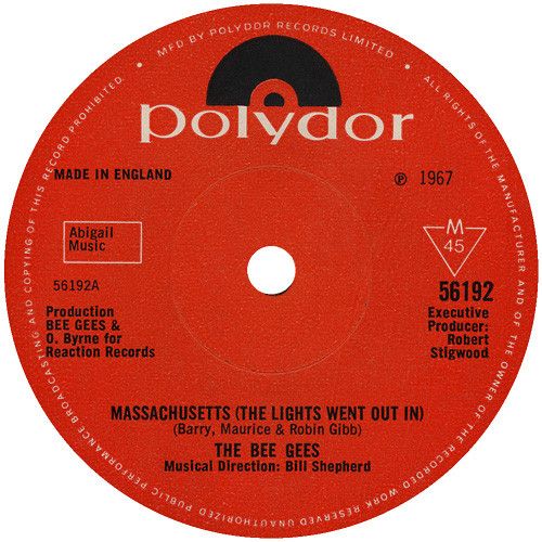 Bee Gees - Massachusetts (The Lights Went Out In) (7", Single, Sol) (Very Good Plus (VG+))