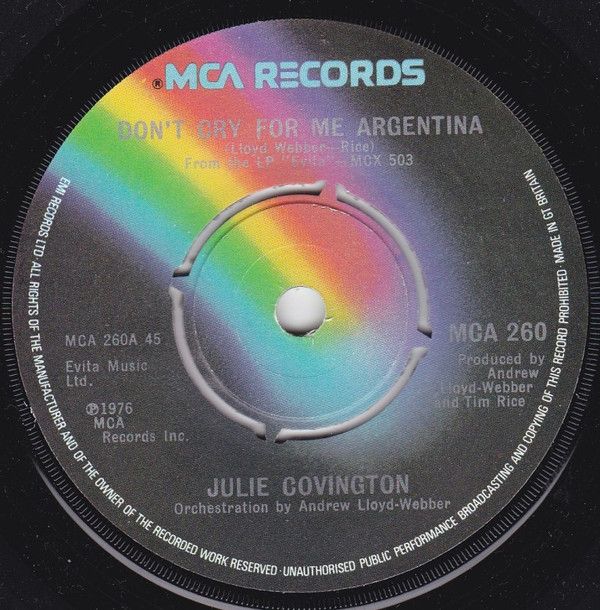 Julie Covington - Don&#39;t Cry For Me Argentina (7&quot;, Single, Pus) (Very Good Plus (VG+))