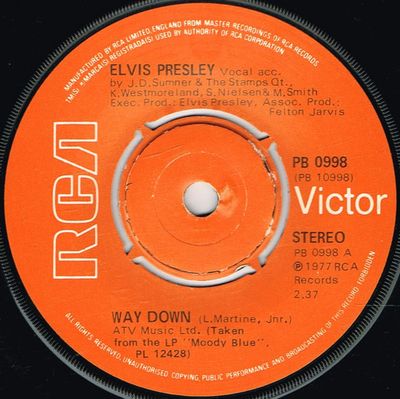 Elvis Presley - Way Down (7&quot;, Single, Pus) (Very Good (VG))