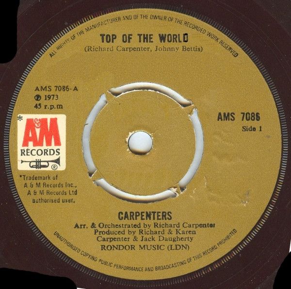 Carpenters - Top Of The World (7&quot;, Single) (Very Good (VG))