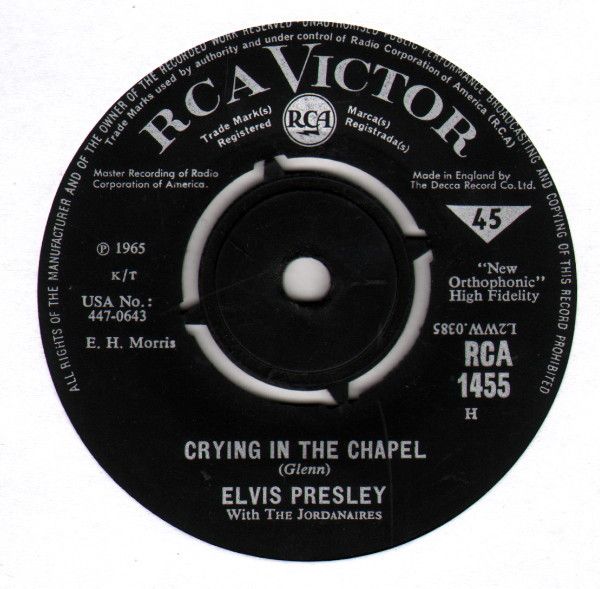 Elvis Presley With The Jordanaires - Crying In The Chapel (7&quot;, Single) (Very Good Plus (VG+))